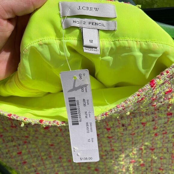 J Crew Neon Tweed Boucle Pencil Skirt NWT - Picture 4 of 7